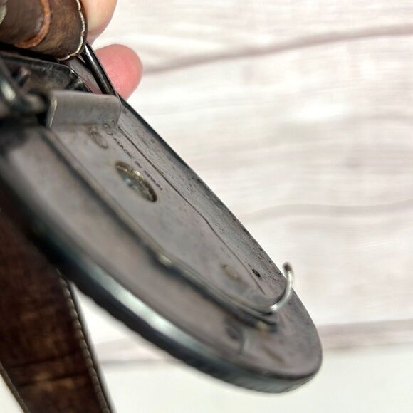 JOSE LUIS Spain Vintage Brown Leather Studded Etched Leather Buckle Belt size 34 - Picture 10 of 15